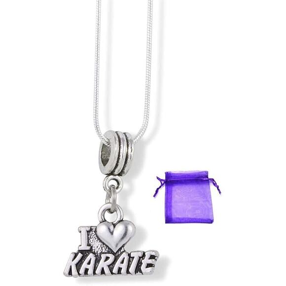 I Love Karate - Karate Stuff Charm Snake Chain Necklace - Picture 1 of 4